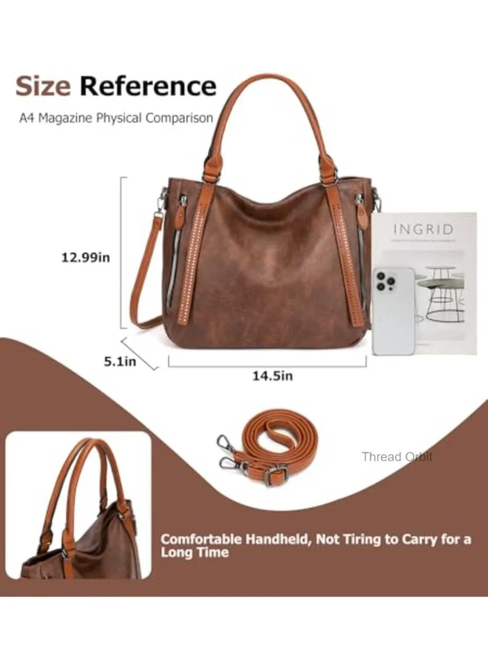 Large Vegan Leather Hobo Shoulder Bag with Adjustable Strap